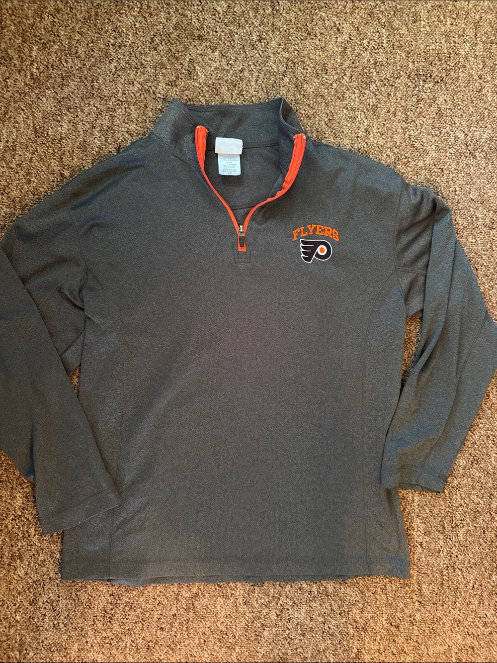 NHL Gray Quarter-Zip Pullover with Orange Trim & Flyers Logo